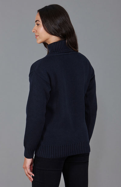 navy womens chunky roll neck jumper