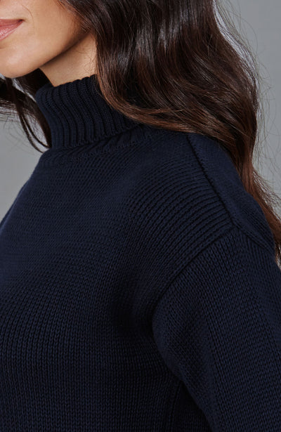 navy womens chunky roll neck jumper