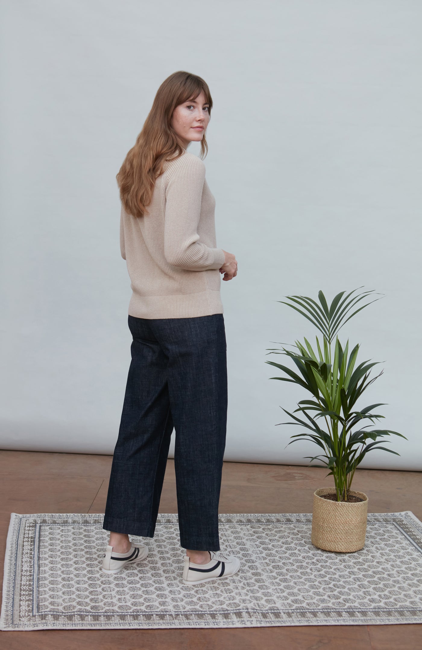 Womens Cotton Ribbed V Neck Jumper