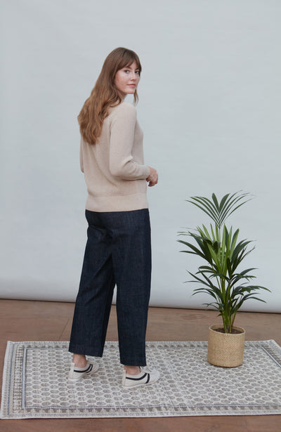 Womens Cotton Ribbed V Neck Jumper