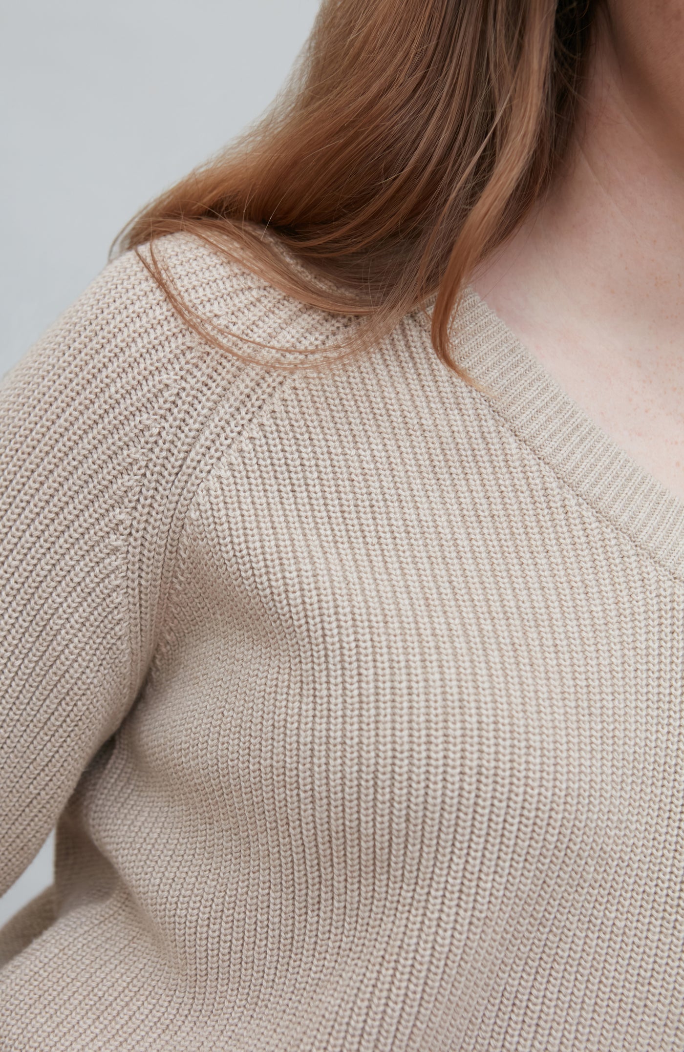 Womens Cotton Ribbed V Neck Jumper