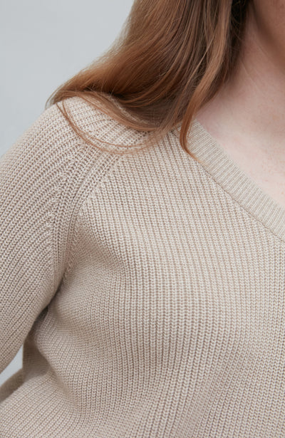 Womens Cotton Ribbed V Neck Jumper