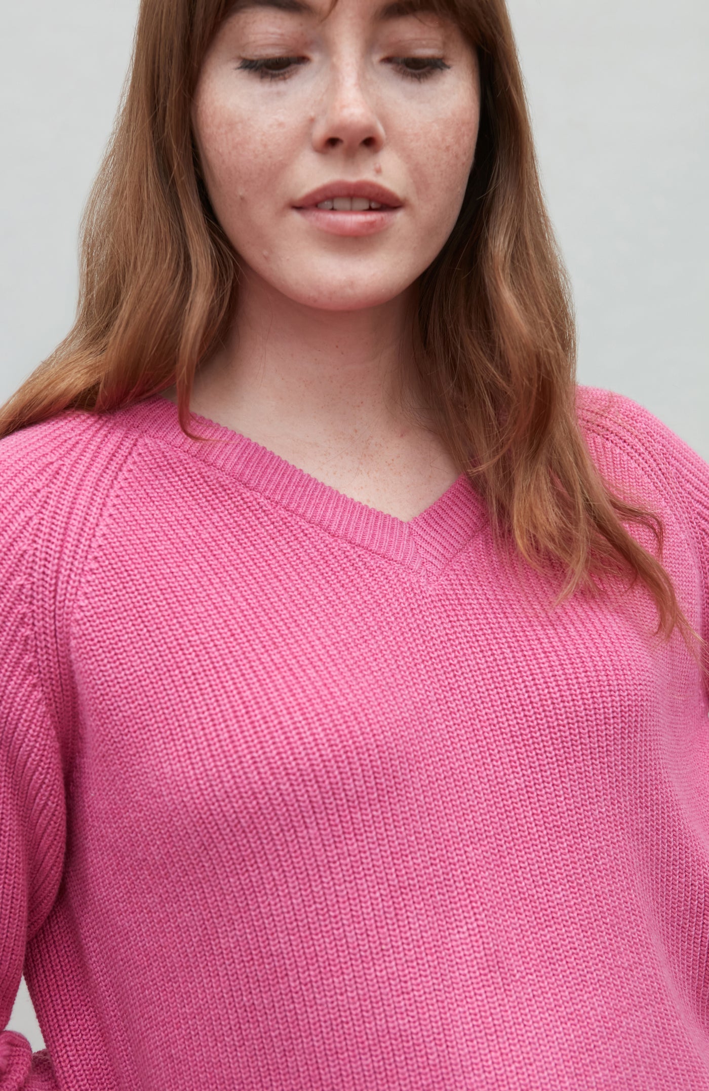 Womens Cotton Ribbed V Neck Jumper