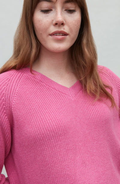 Womens Cotton Ribbed V Neck Jumper