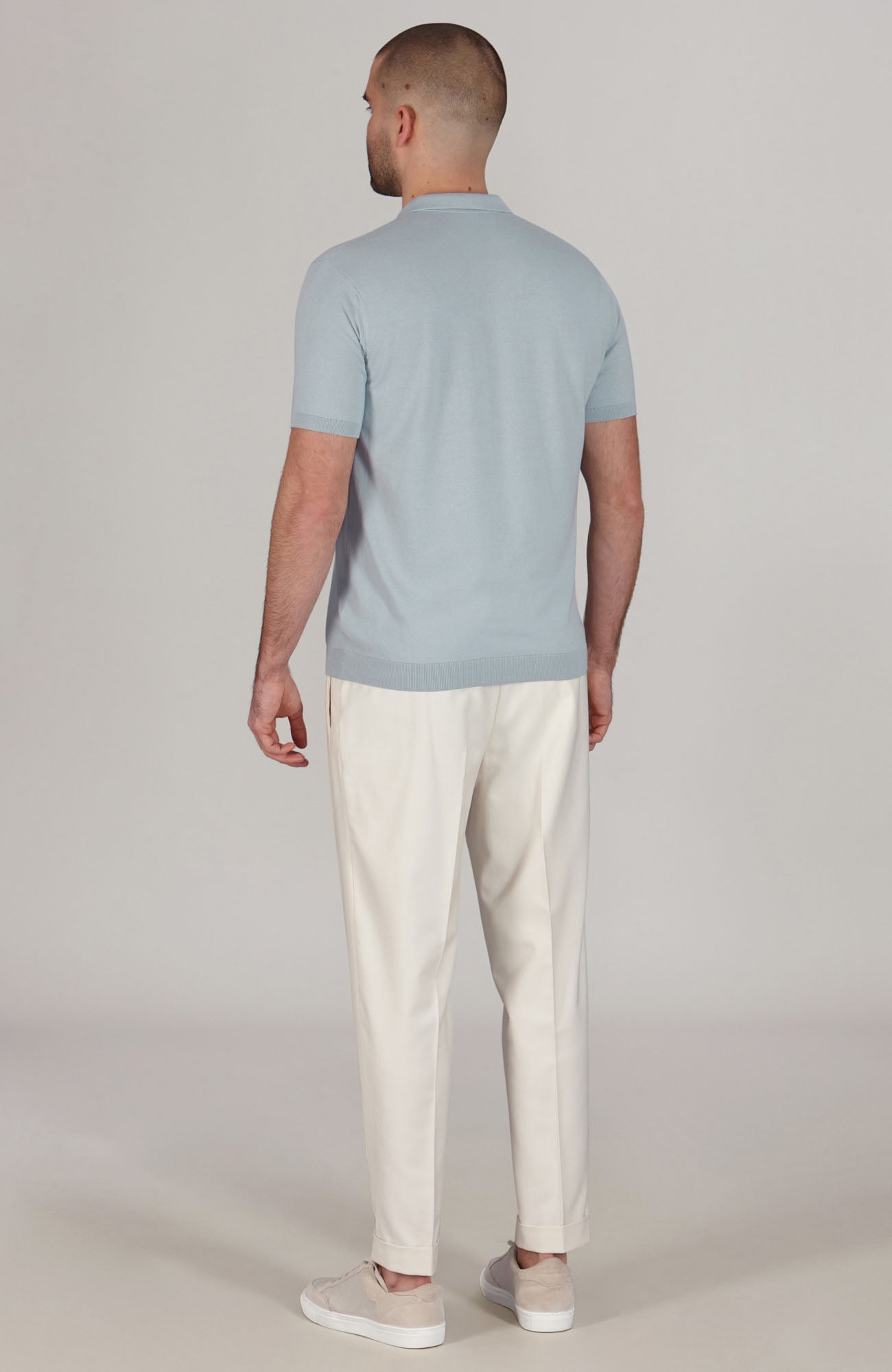 blue mens knitted short sleeve polo shirt