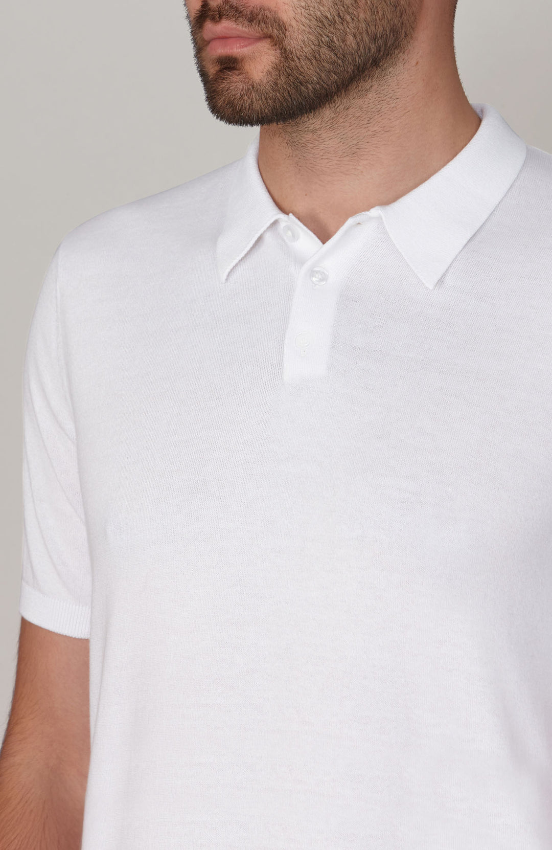 white mens knitted polo shirt