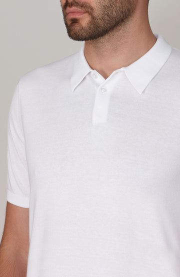 white mens knitted polo shirt