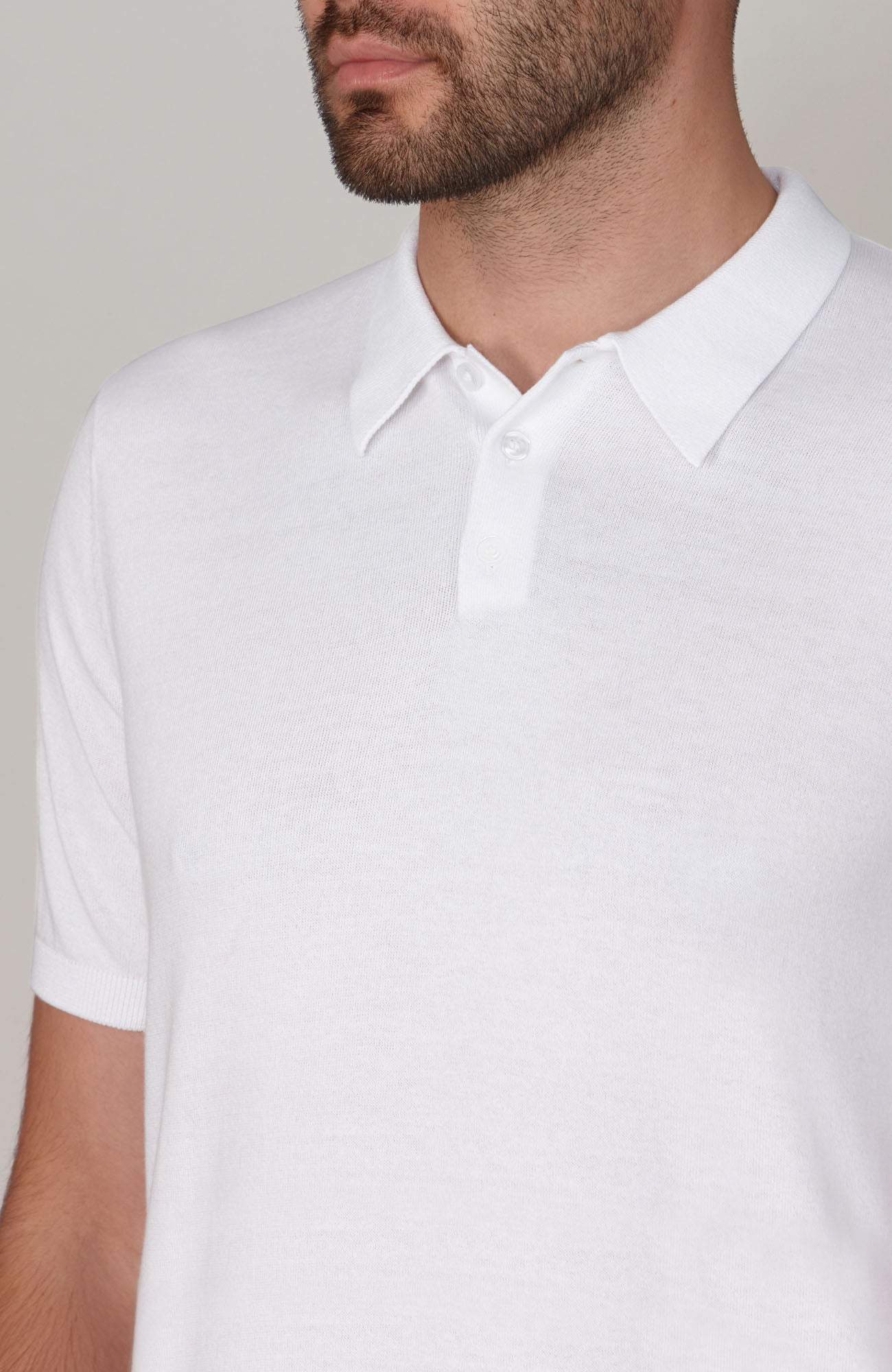 white mens knitted polo shirt