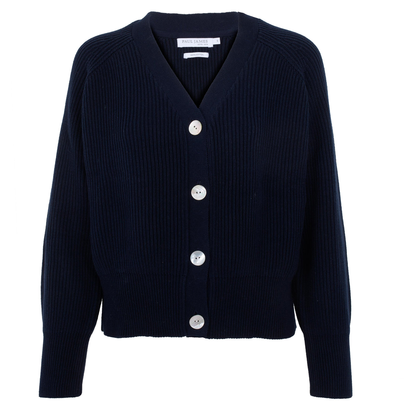 Womens 100% Cotton Oversized V Neck Ribbed Cardigan – Paul James Knitwear