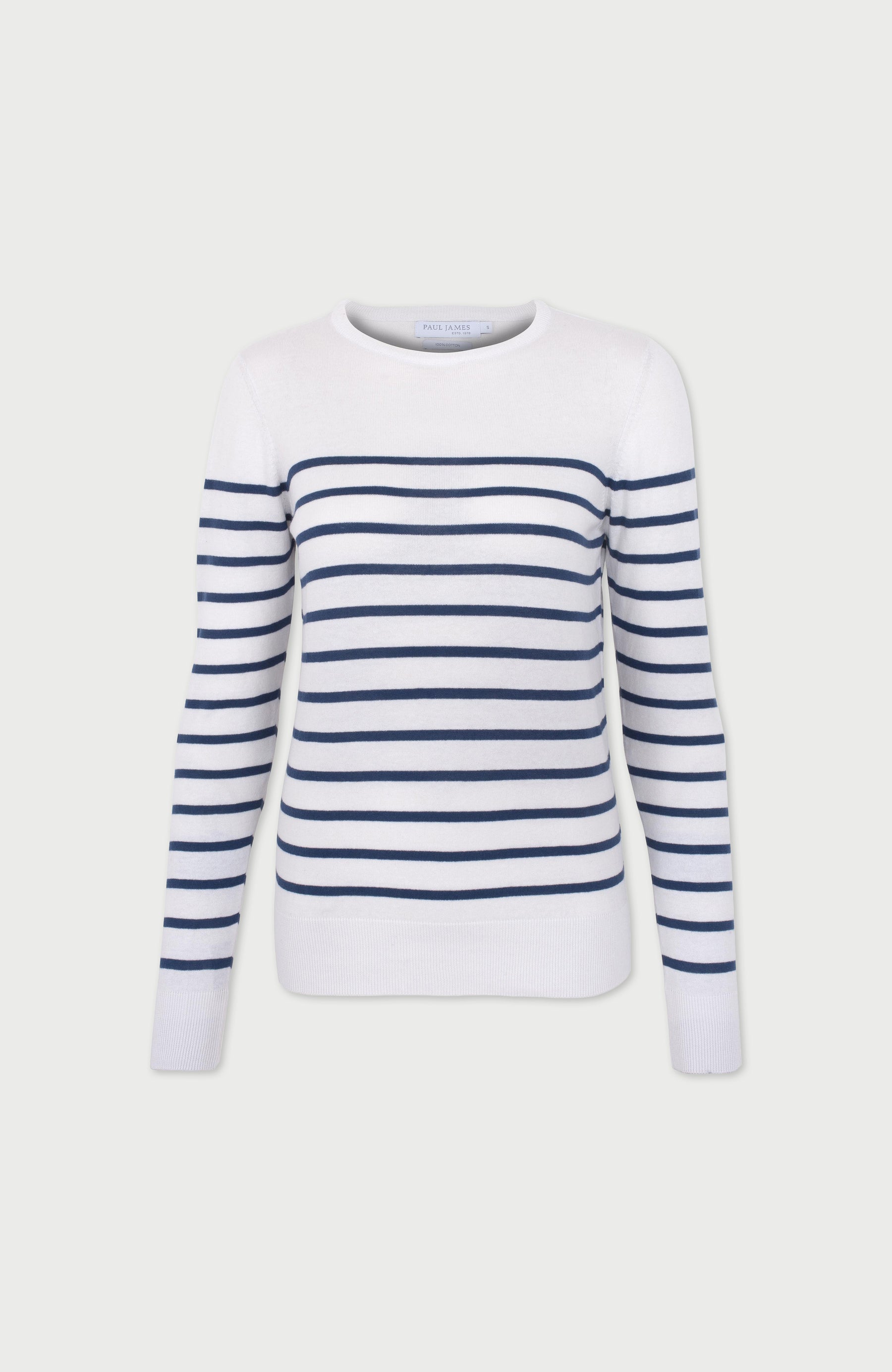 Insignia Blue Womens Cotton Breton Jumper By Paul James