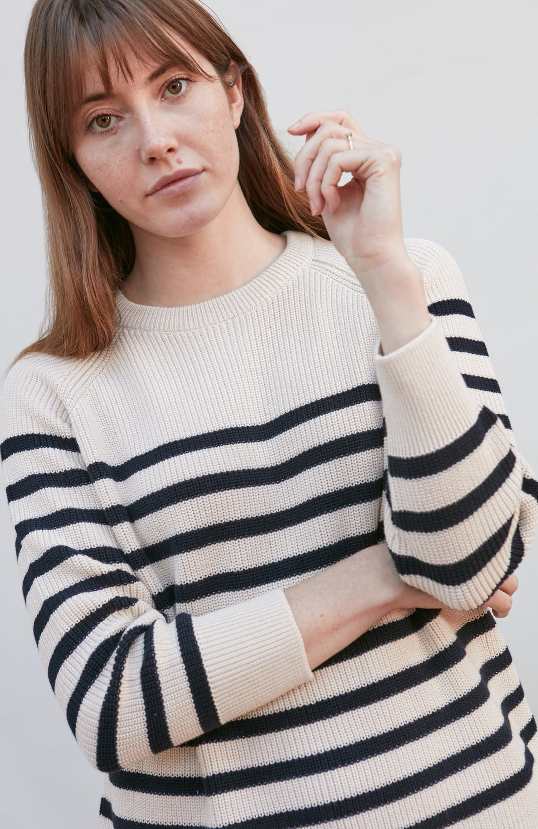 Ecru Womens Cotton Ribbed Breton Jumper By Paul James 
