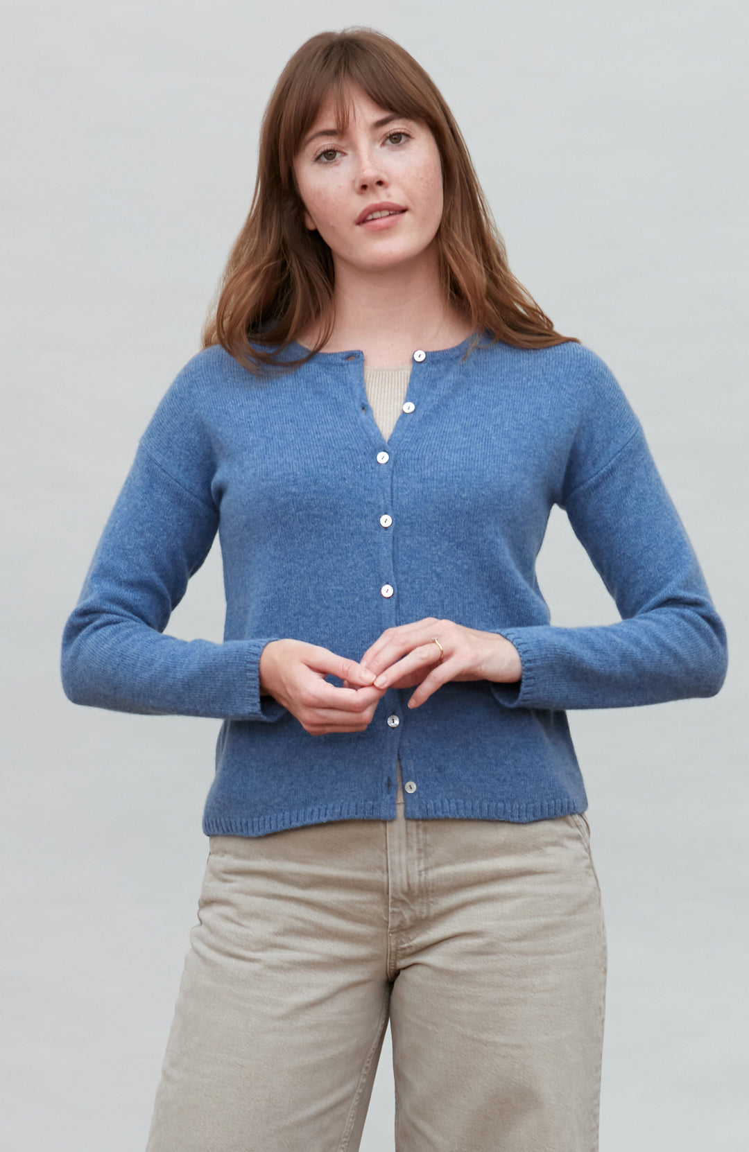 Jeans Blue Womens Lambswool Cardigan By Paul James