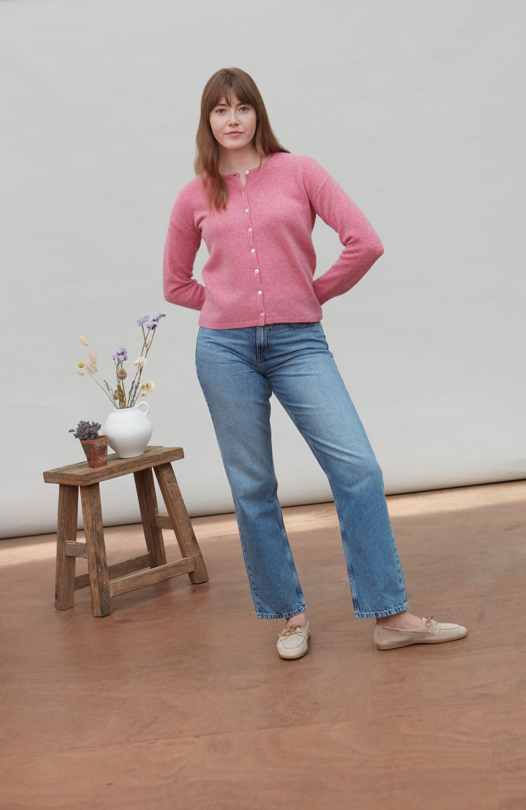 Pink Womens Lambswool Cardigan By Paul James