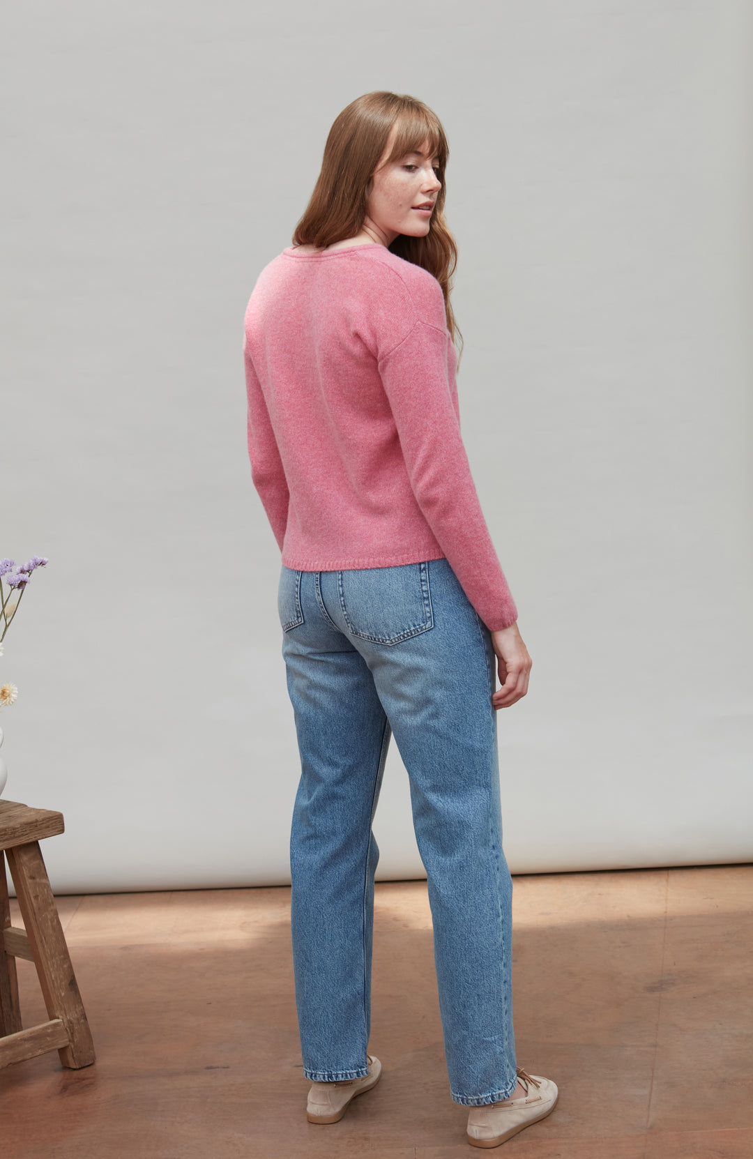 Pink Womens Lambswool Cardigan By Paul James