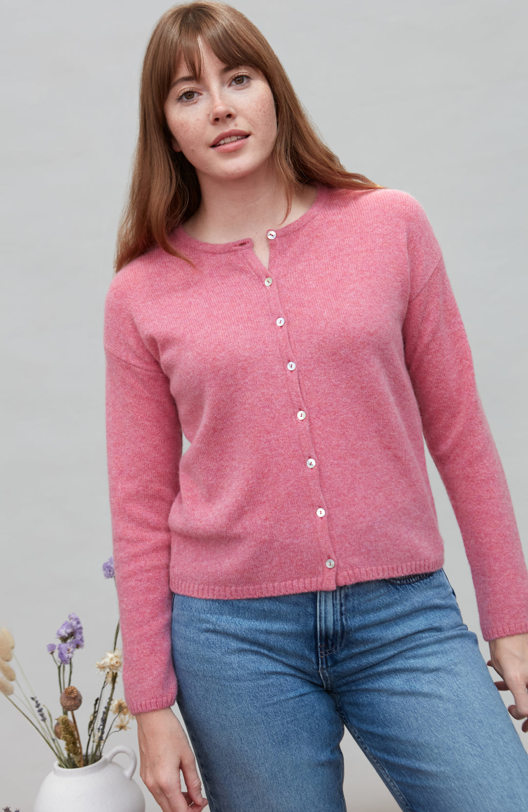 Pink Womens Lambswool Cardigan By Paul James