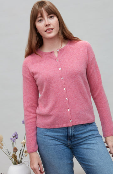 Pink Womens Lambswool Cardigan By Paul James