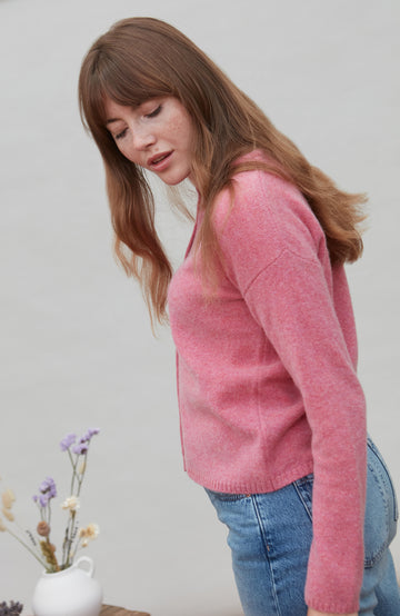 Pink Womens Lambswool Cardigan By Paul James