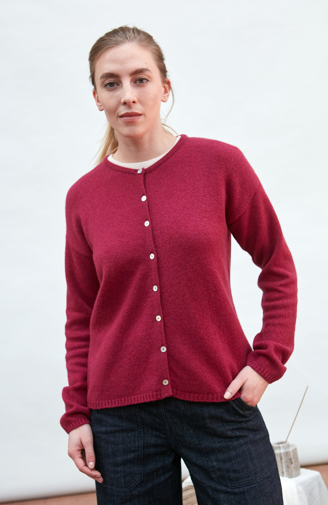 Womens Lambswool Crew Neck Cardigan – Paul James Knitwear
