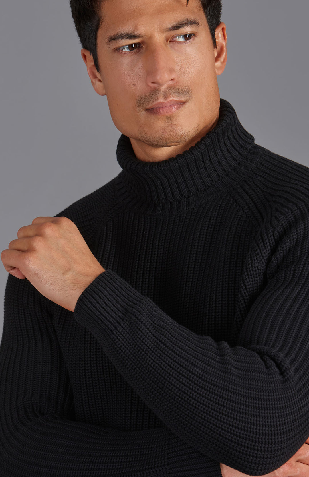 Mens Midweight Cotton Fisherman Rib Knit Roll Neck Jumper – Paul