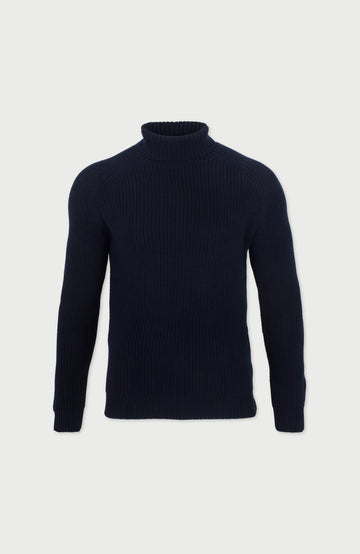 navy turtleneck rib sweater by paul james