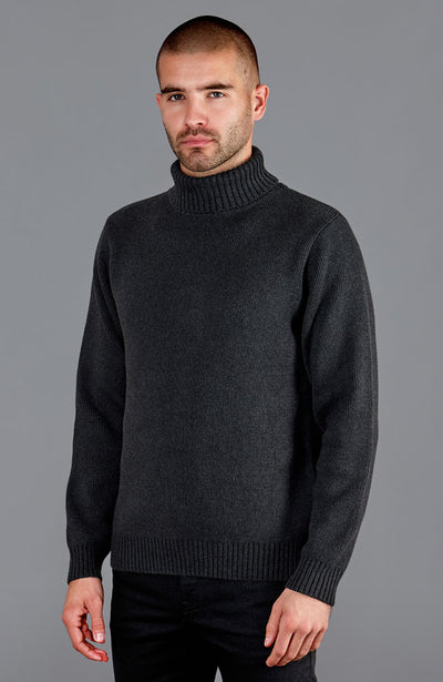 Mens Midweight Cotton Fitted Submariner Roll Neck Jumper