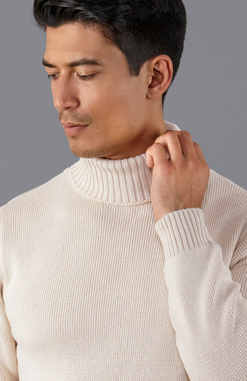 Mens Midweight Cotton Fitted Submariner Roll Neck Jumper