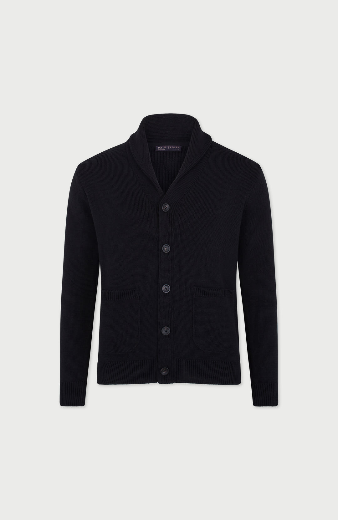Black Mens Cotton Shawl Collar Cardigan by Paul James