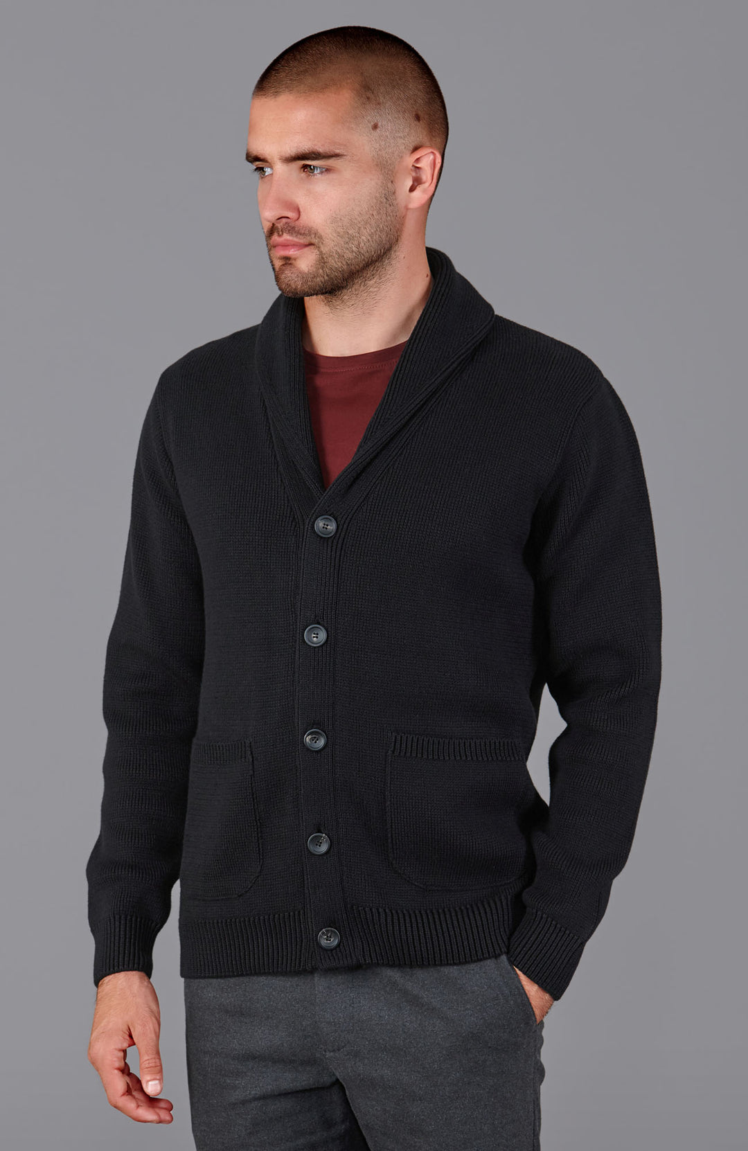 black mens shawl collar cardigan