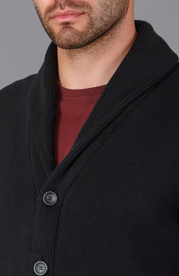 black mens shawl collar cardigan