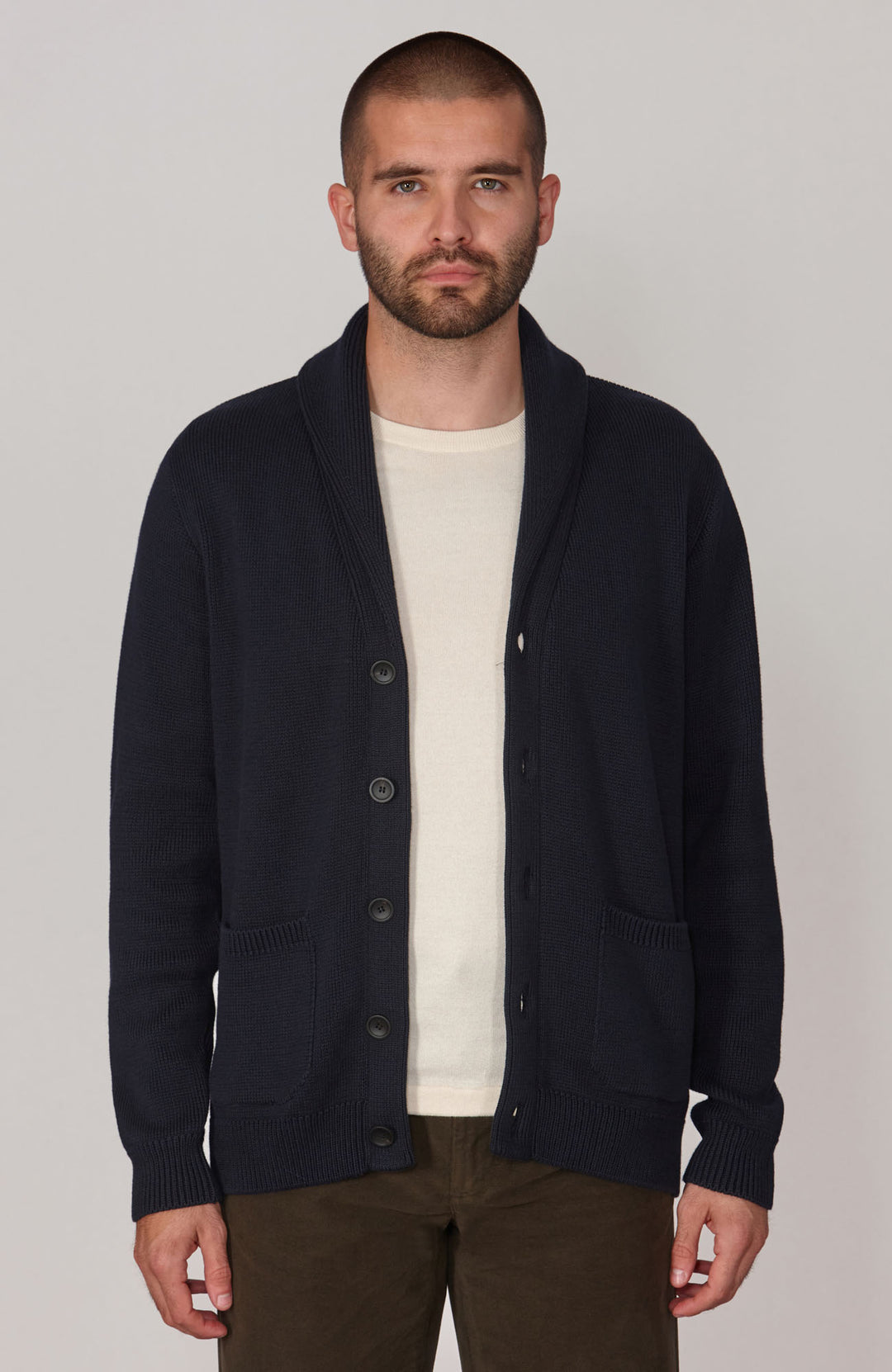 Navy Schwere Strickjacke Mittelschwerer Herren-Cardigan Aus 100