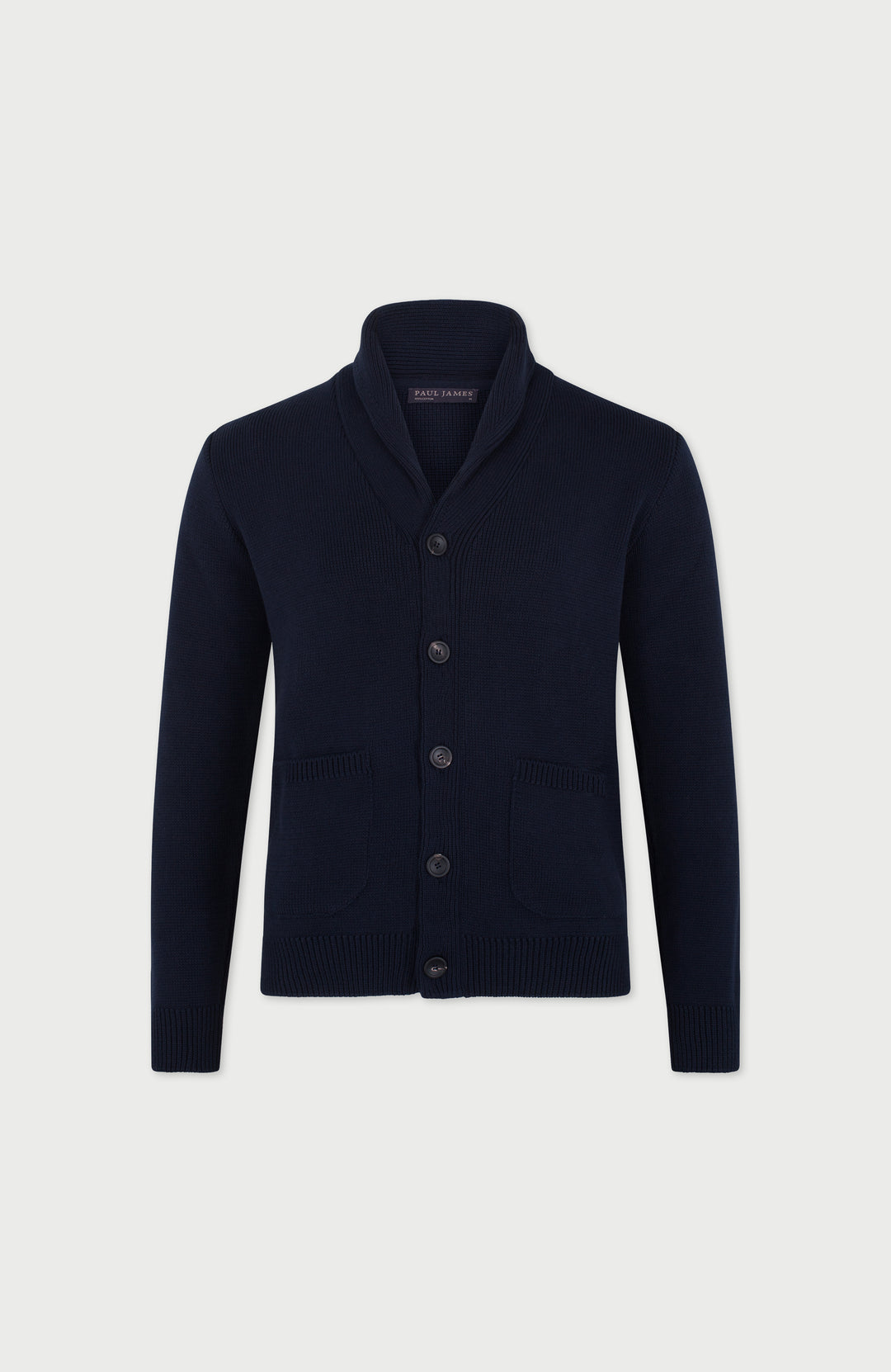 Navy Mens Cotton Shawl Collar Cardigan by Paul James