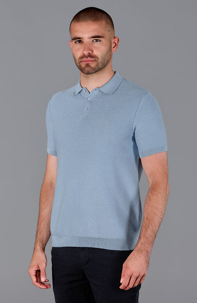 blue mens short sleeve polo neck shirt
