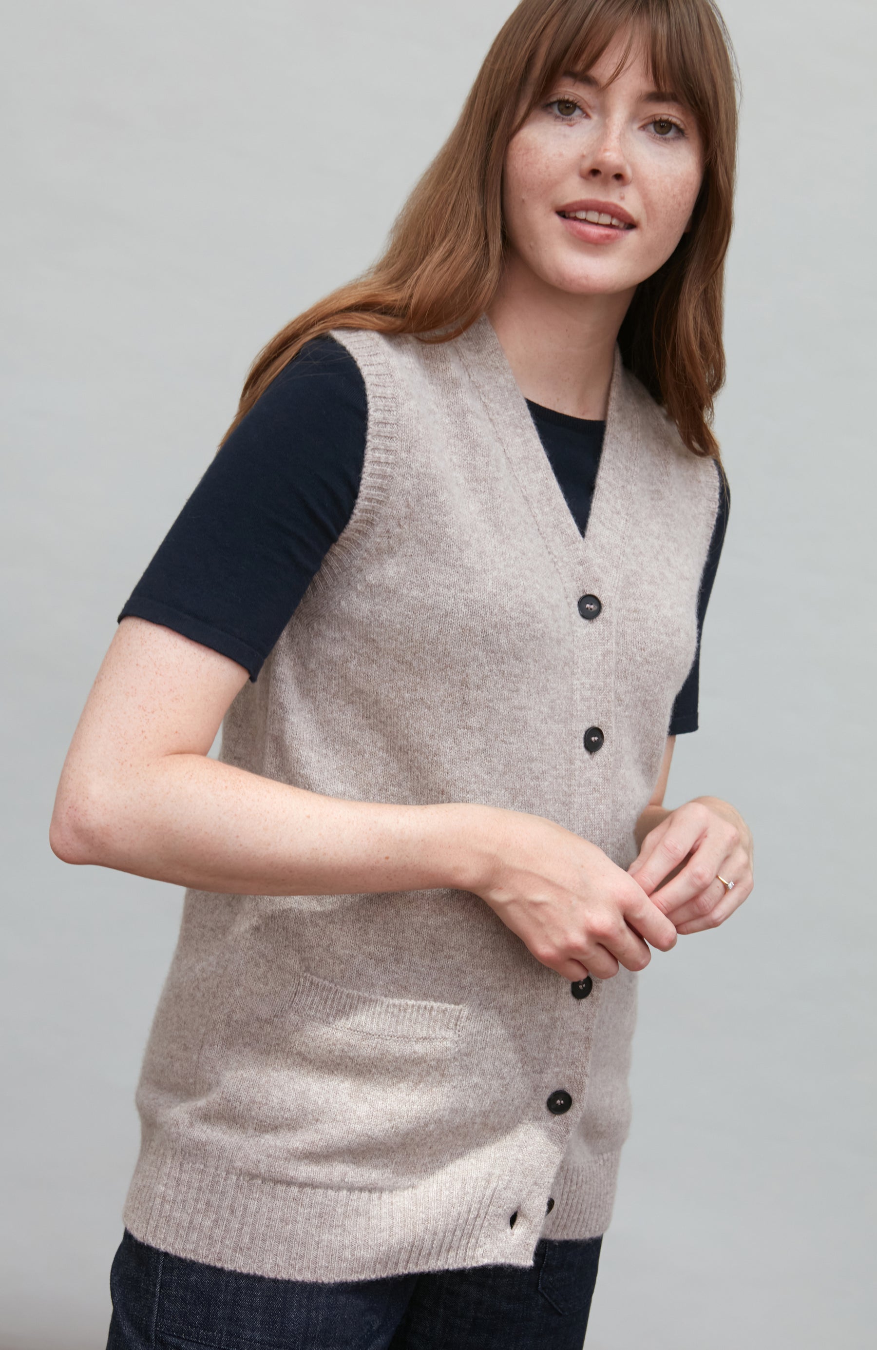 Womens Lambswool V Neck Waistcoat with Pockets