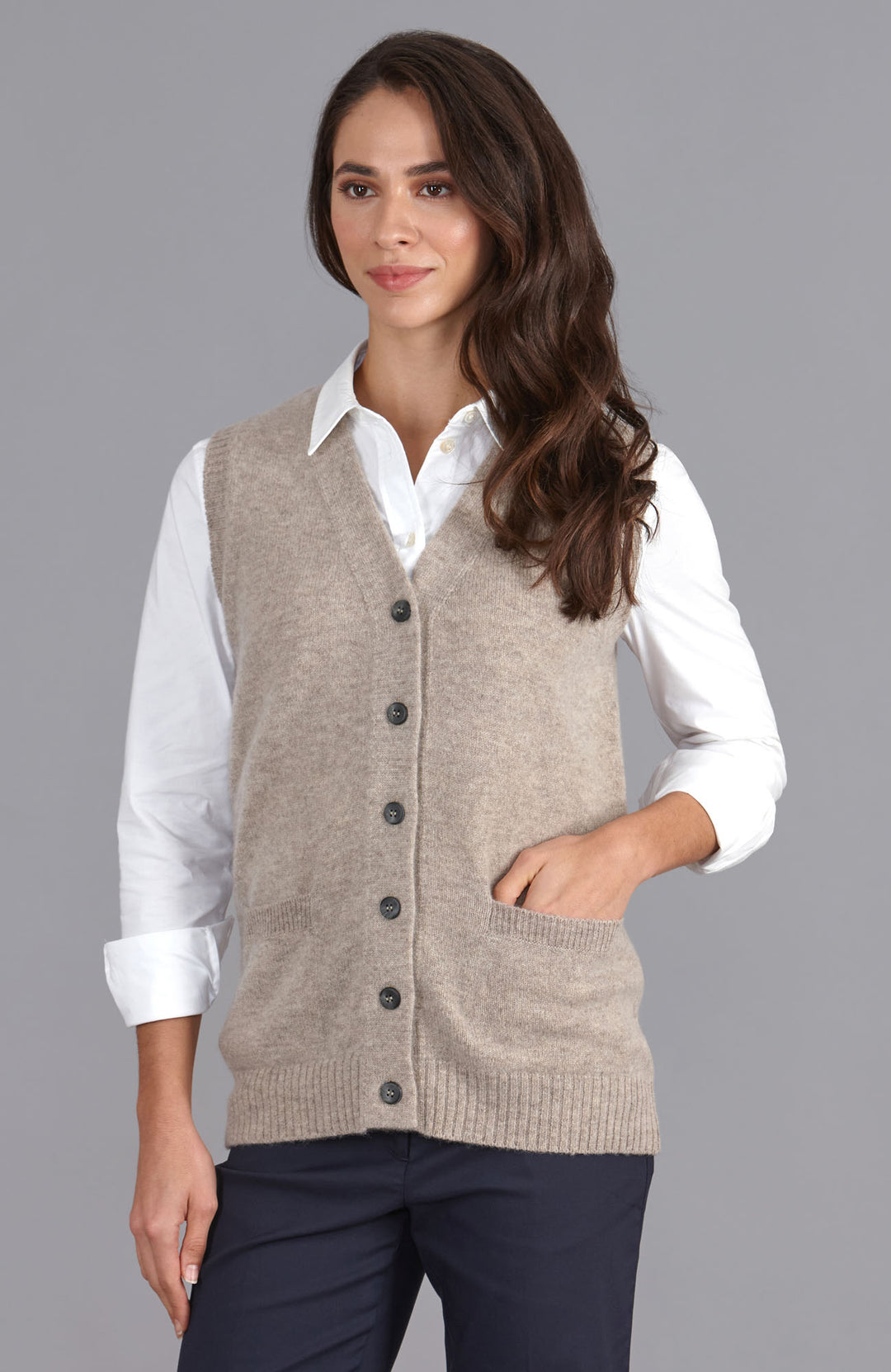Womens Lambswool V Neck Waistcoat with Pockets – Paul James Knitwear