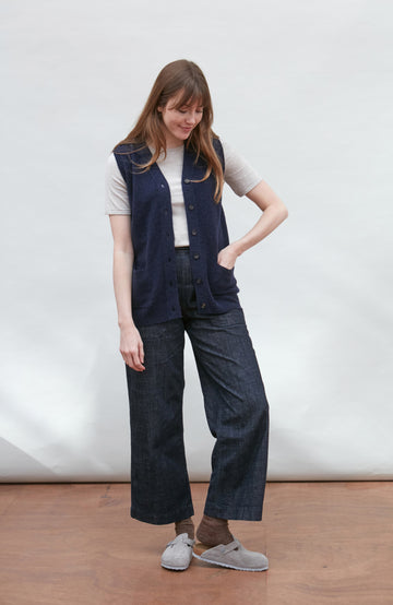 navy womens wool sleeveless cardigan