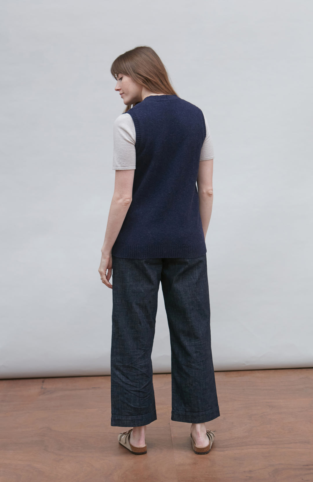 navy womens wool sleeveless cardigan
