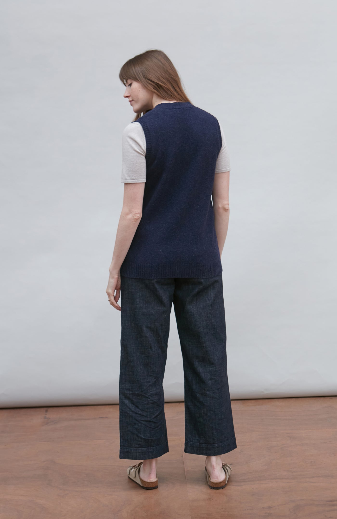 navy womens wool sleeveless cardigan