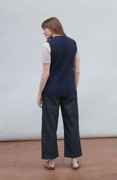 navy womens wool sleeveless cardigan