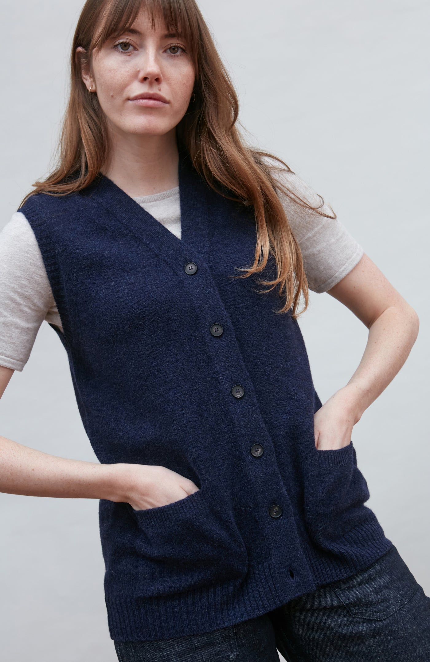 Womens Lambswool V Neck Waistcoat with Pockets