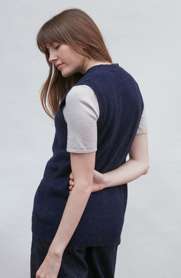 navy womens wool sleeveless cardigan