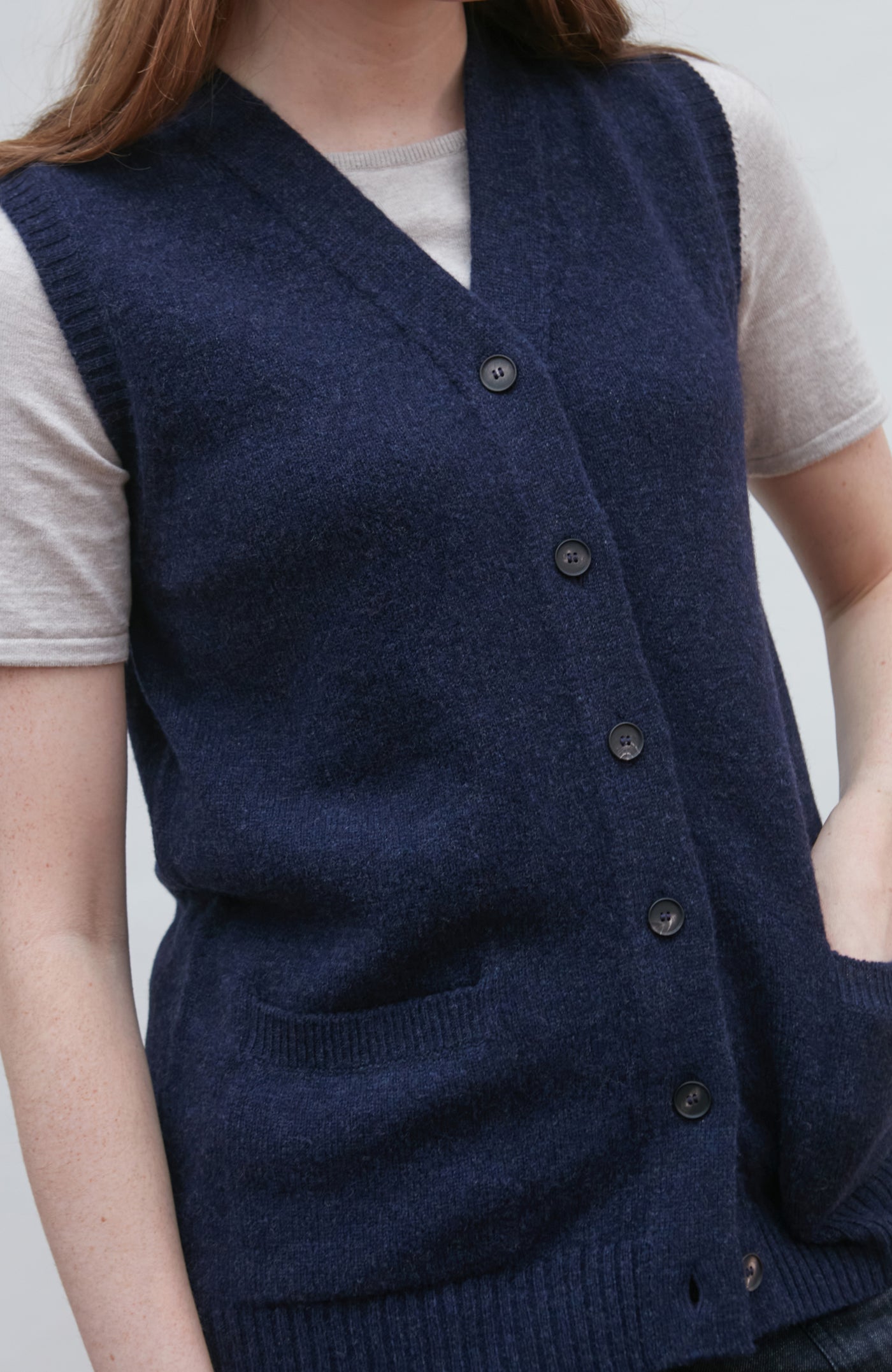 navy womens wool sleeveless cardigan
