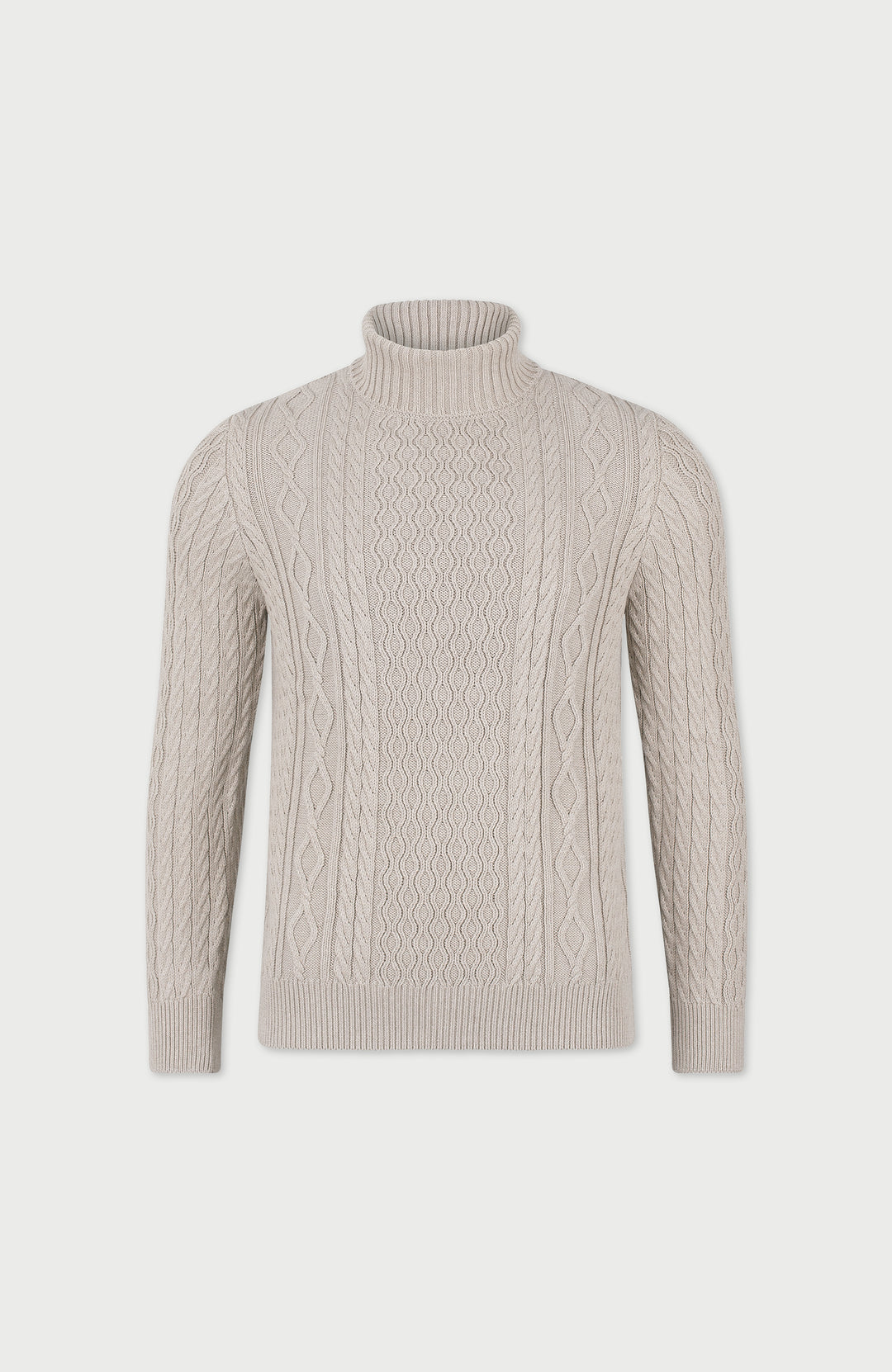 Mens Midweight Cotton Roll Neck Cable Jumper