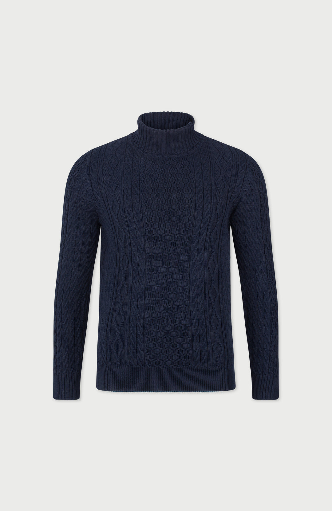 Mens Midweight Cotton Roll Neck Cable Jumper