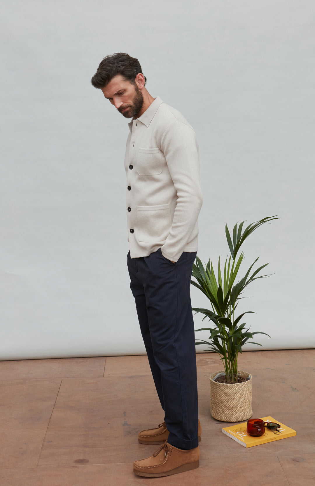 light beige mens overshirt by Paul James Knitwear