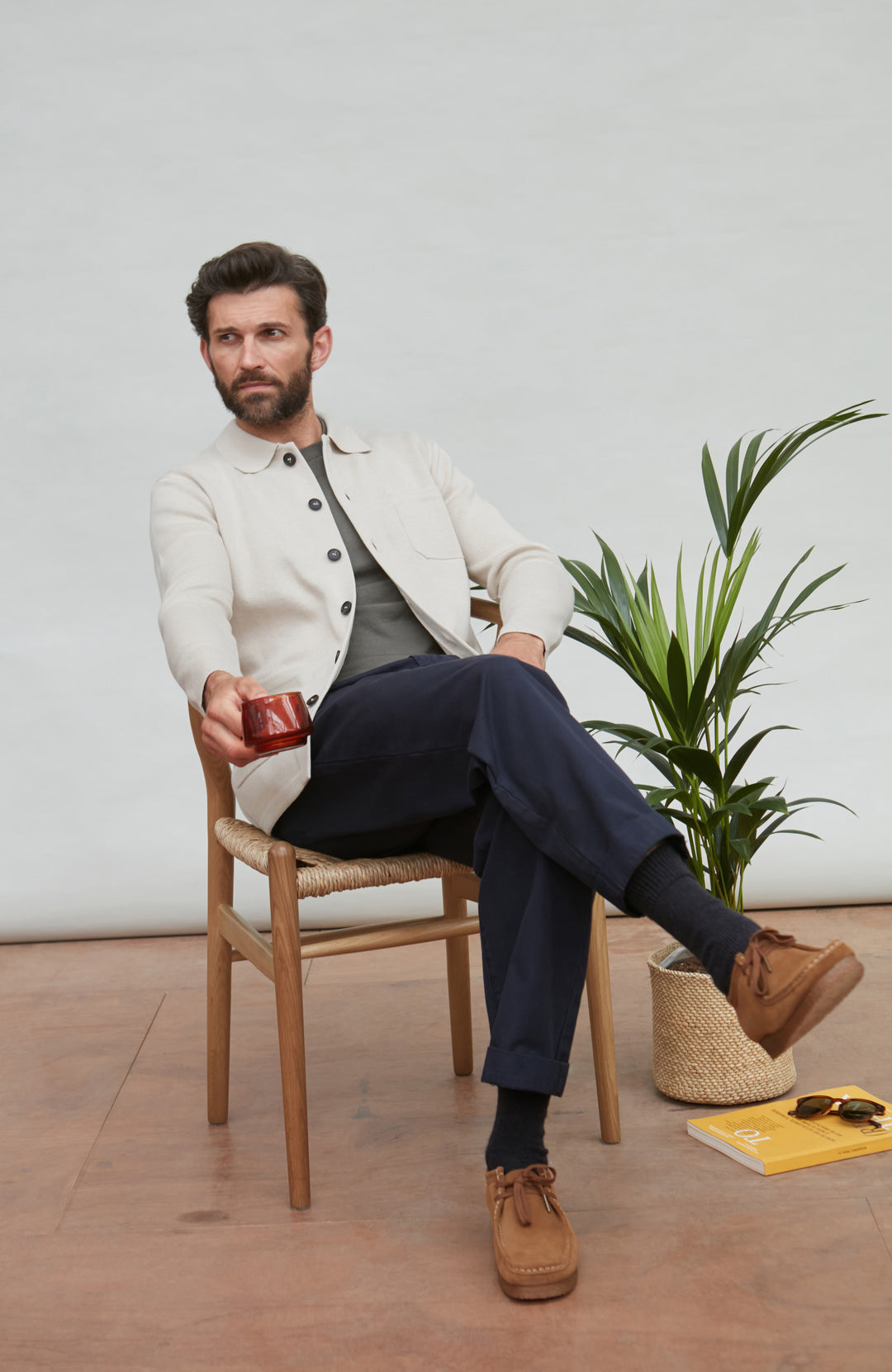 light beige mens overshirt by Paul James Knitwear