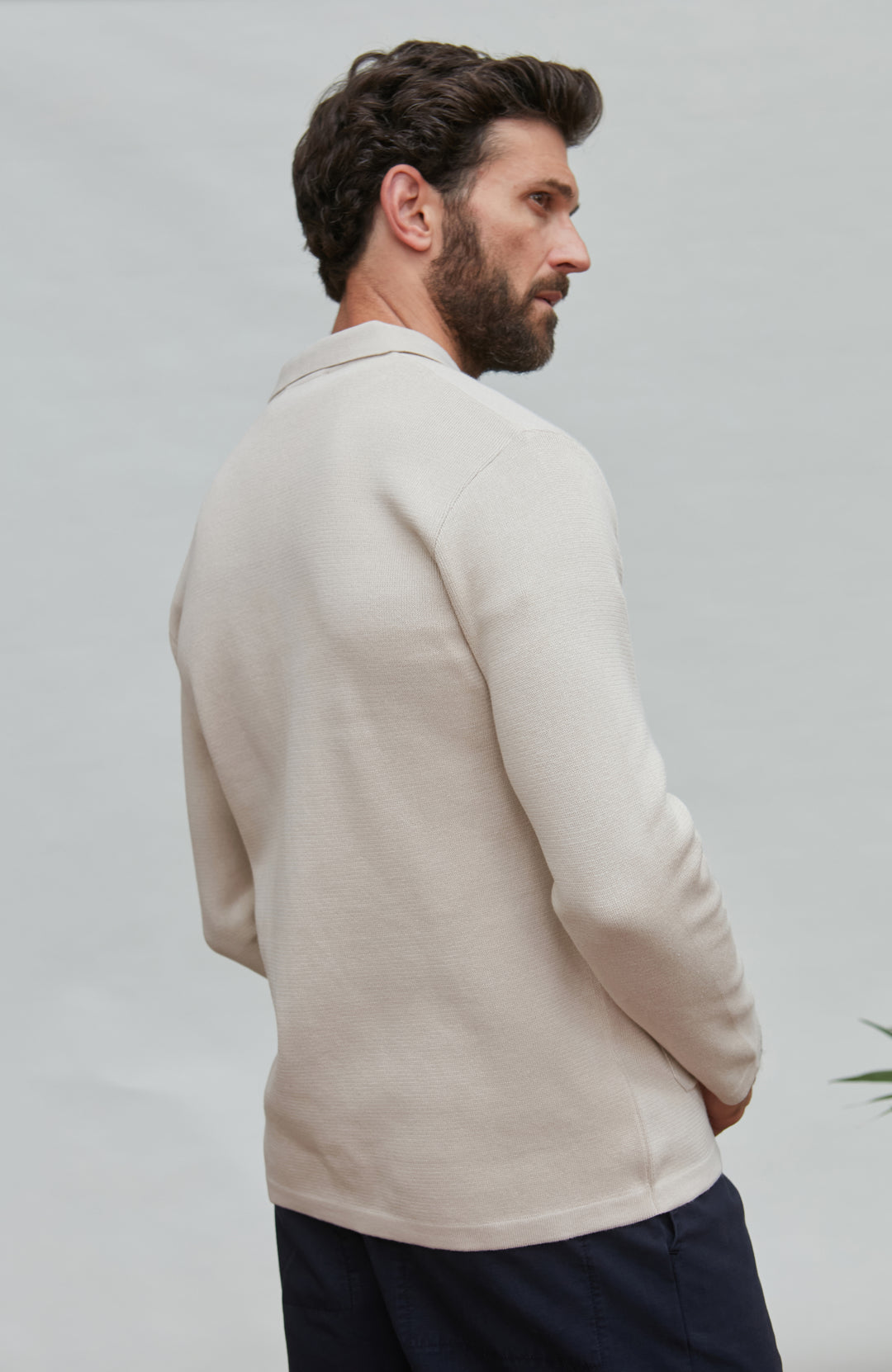light beige mens overshirt by Paul James Knitwear