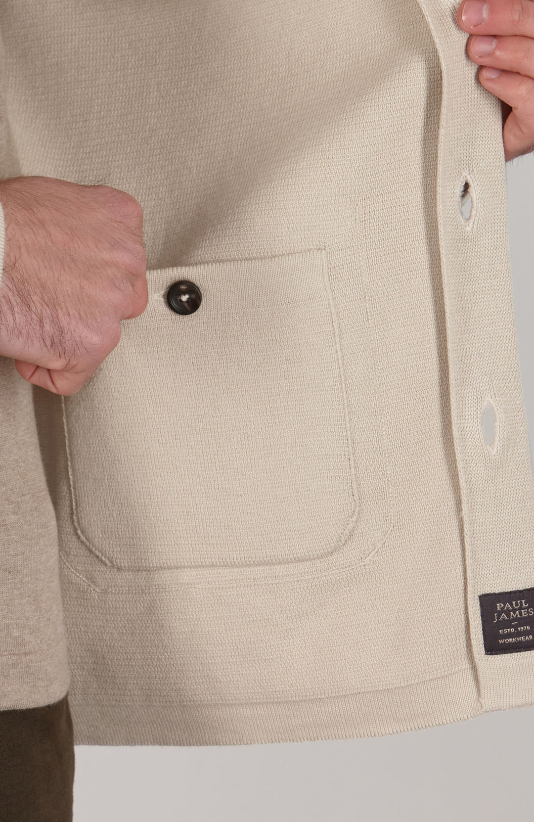 birch mens knitted work shirt by Paul James Knitwear