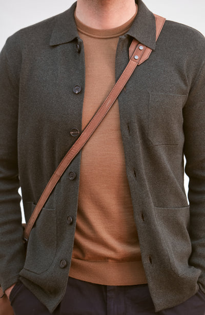 green mens knitted over shirt