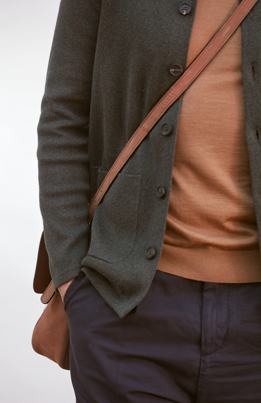 green mens knitted over shirt by Paul James