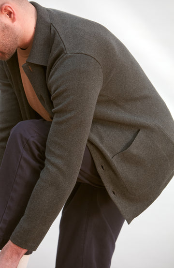 green mens knitted over shirt by Paul James